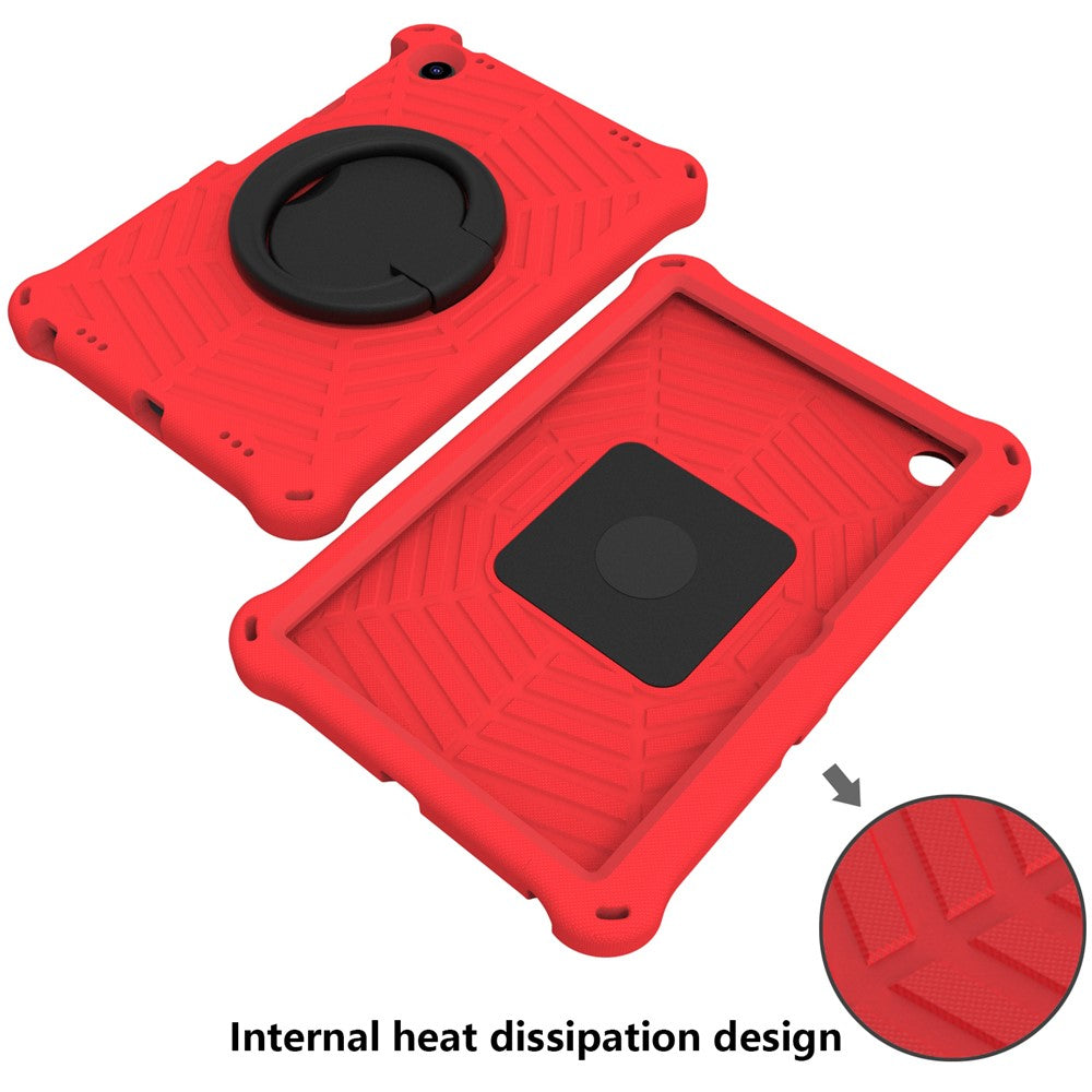 For Lenovo Tab M10 Plus (3rd Gen) / Xiaoxin Pad 2022 10.6 inch Shockproof Spider Web Texture Tablet Cover Kickstand Hand Grip Tablet Case with Shoulder Strap - Red