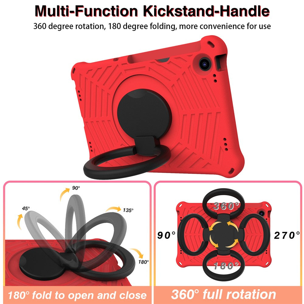 For Lenovo Tab M10 Plus (3rd Gen) / Xiaoxin Pad 2022 10.6 inch Shockproof Spider Web Texture Tablet Cover Kickstand Hand Grip Tablet Case with Shoulder Strap - Red