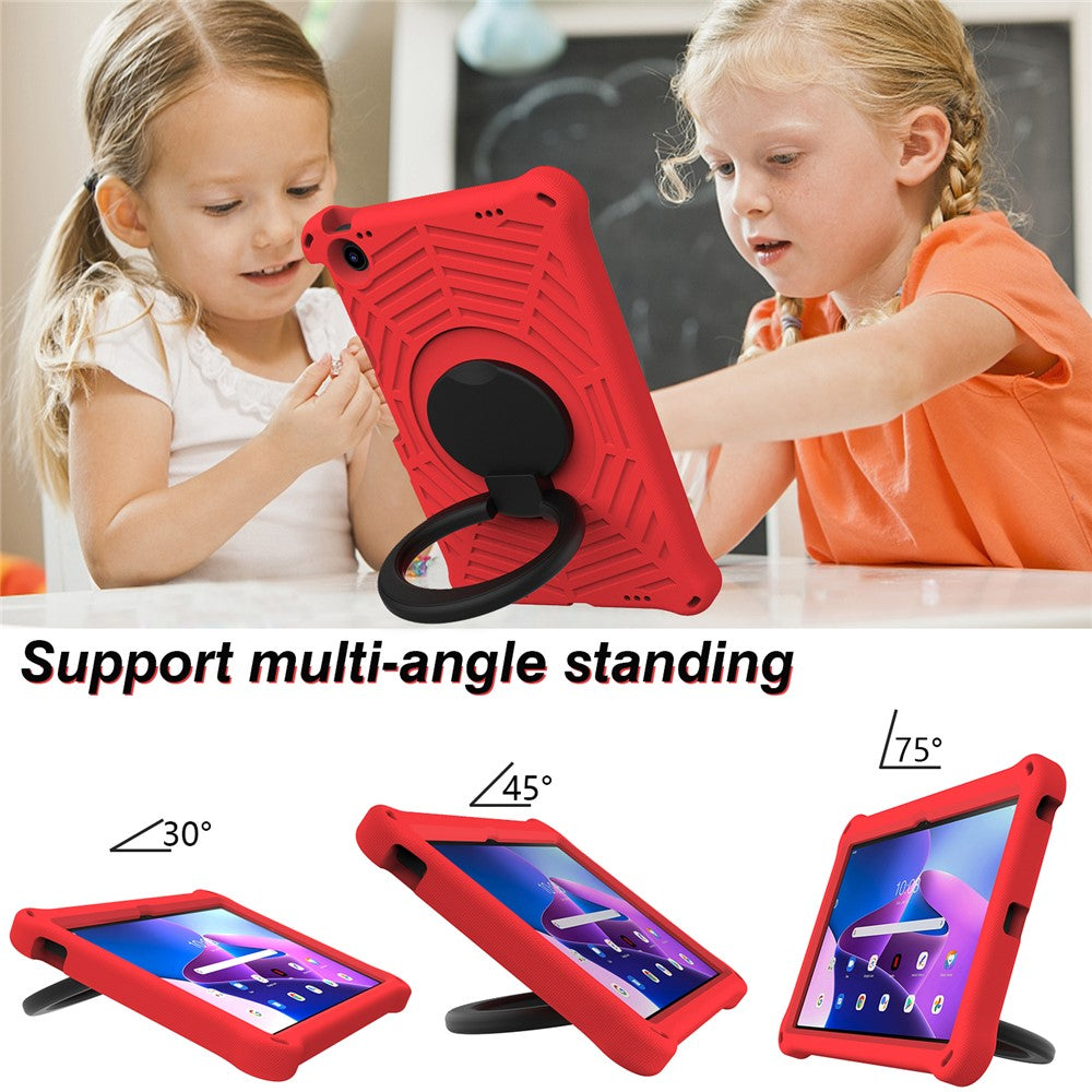 For Lenovo Tab M10 Plus (3rd Gen) / Xiaoxin Pad 2022 10.6 inch Shockproof Spider Web Texture Tablet Cover Kickstand Hand Grip Tablet Case with Shoulder Strap - Red