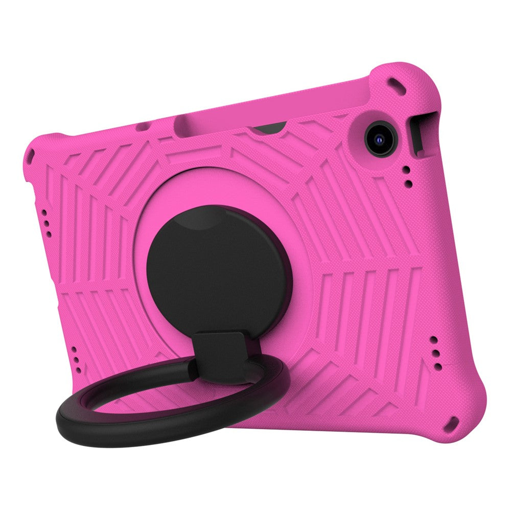 For Lenovo Tab M10 Plus (3rd Gen) / Xiaoxin Pad 2022 10.6 inch Shockproof Spider Web Texture Tablet Cover Kickstand Hand Grip Tablet Case with Shoulder Strap - Rose