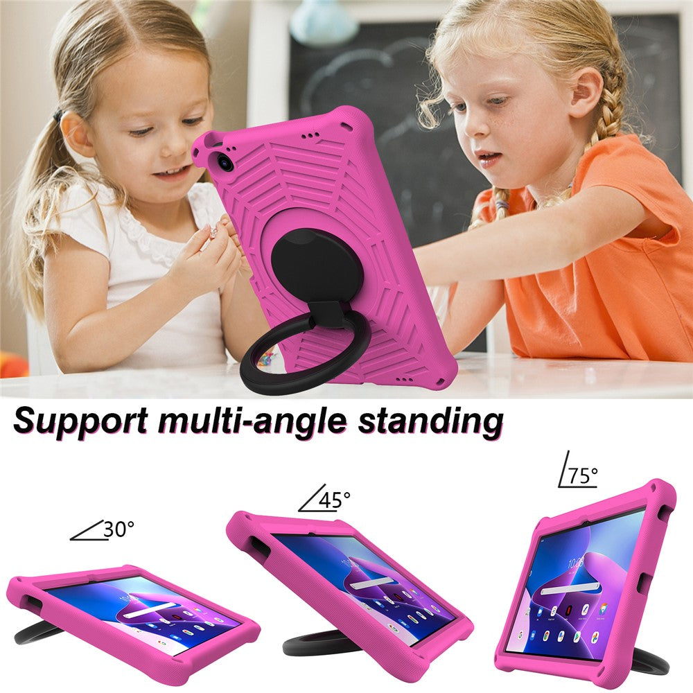 For Lenovo Tab M10 Plus (3rd Gen) / Xiaoxin Pad 2022 10.6 inch Shockproof Spider Web Texture Tablet Cover Kickstand Hand Grip Tablet Case with Shoulder Strap - Rose