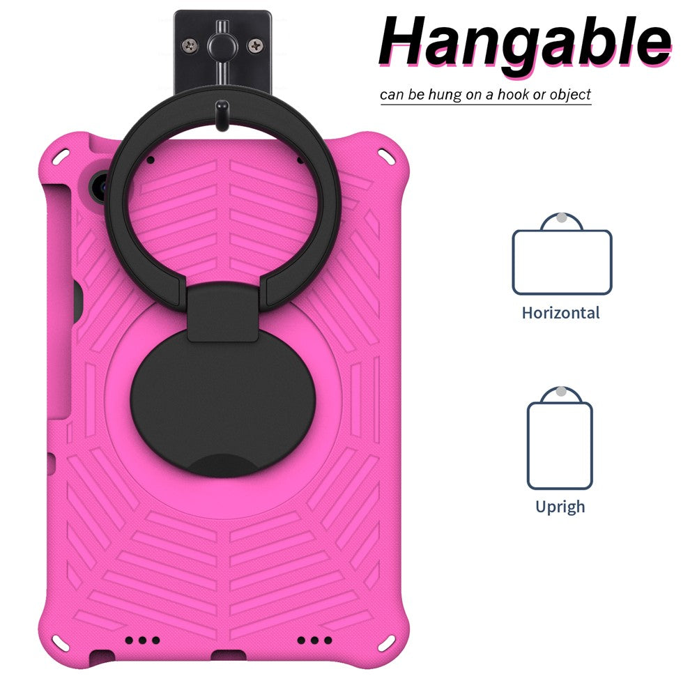 For Lenovo Tab M10 Plus (3rd Gen) / Xiaoxin Pad 2022 10.6 inch Shockproof Spider Web Texture Tablet Cover Kickstand Hand Grip Tablet Case with Shoulder Strap - Rose