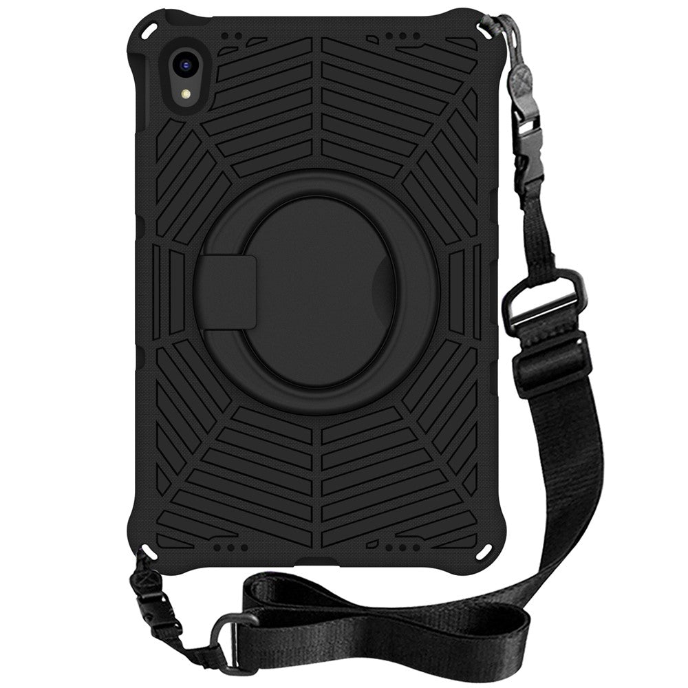 For Lenovo Tab P11 TB-J606F (11") / Tab P11 Plus Protective Kickstand Case Spider Web Texture Tablet Cover with Shoulder Strap - Black