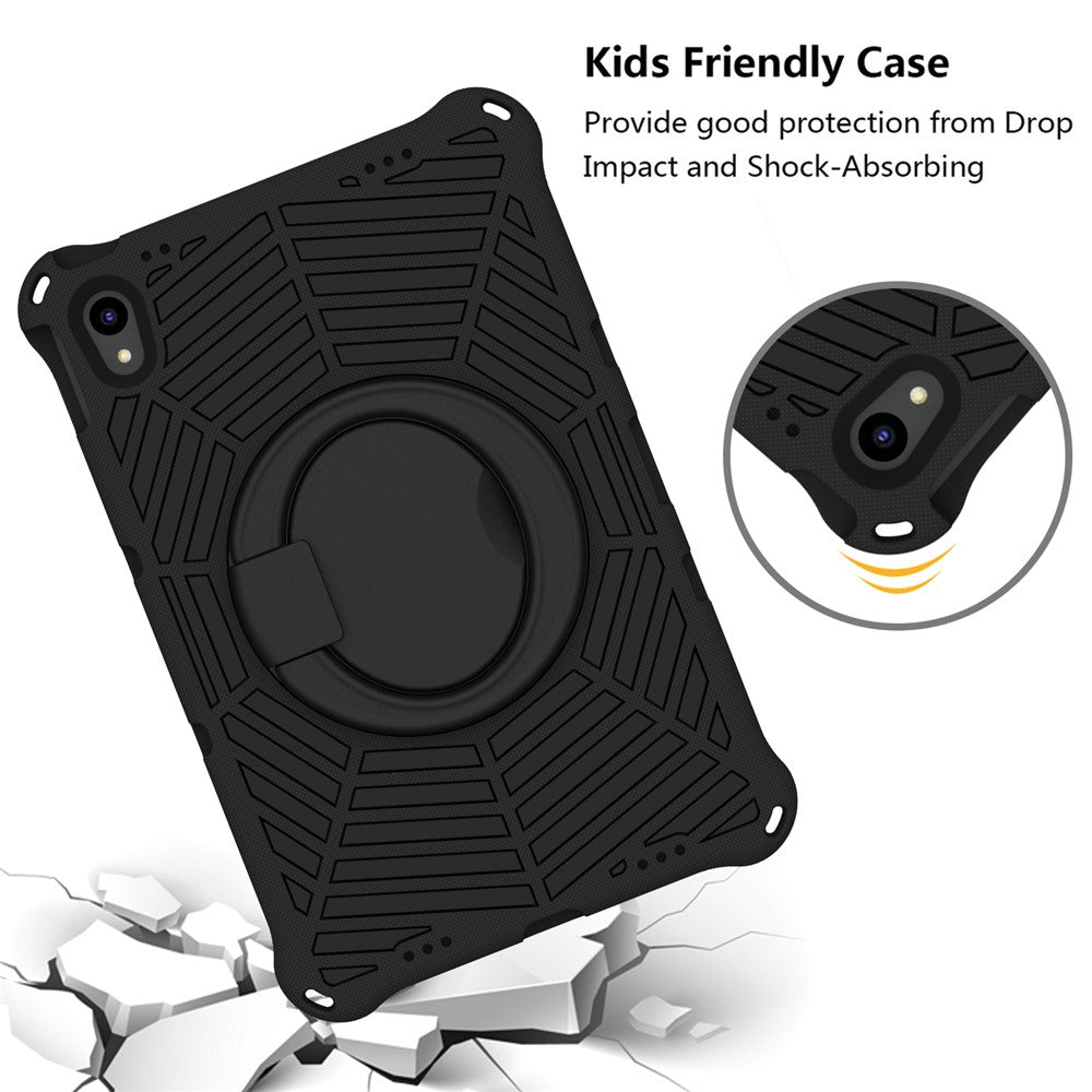 For Lenovo Tab P11 TB-J606F (11") / Tab P11 Plus Protective Kickstand Case Spider Web Texture Tablet Cover with Shoulder Strap - Black
