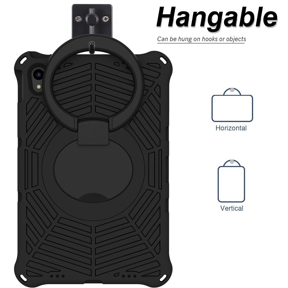 For Lenovo Tab P11 TB-J606F (11") / Tab P11 Plus Protective Kickstand Case Spider Web Texture Tablet Cover with Shoulder Strap - Black