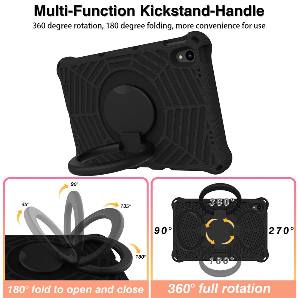 For Lenovo Tab P11 TB-J606F (11") / Tab P11 Plus Protective Kickstand Case Spider Web Texture Tablet Cover with Shoulder Strap - Black