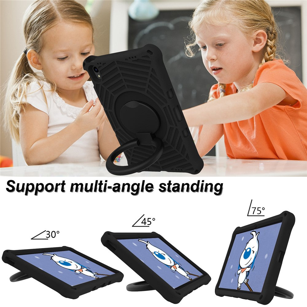 For Lenovo Tab P11 TB-J606F (11") / Tab P11 Plus Protective Kickstand Case Spider Web Texture Tablet Cover with Shoulder Strap - Black