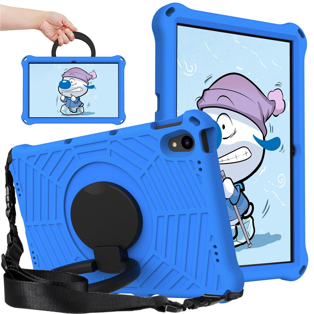 For Lenovo Tab P11 TB-J606F (11") / Tab P11 Plus Protective Kickstand Case Spider Web Texture Tablet Cover with Shoulder Strap - Blue
