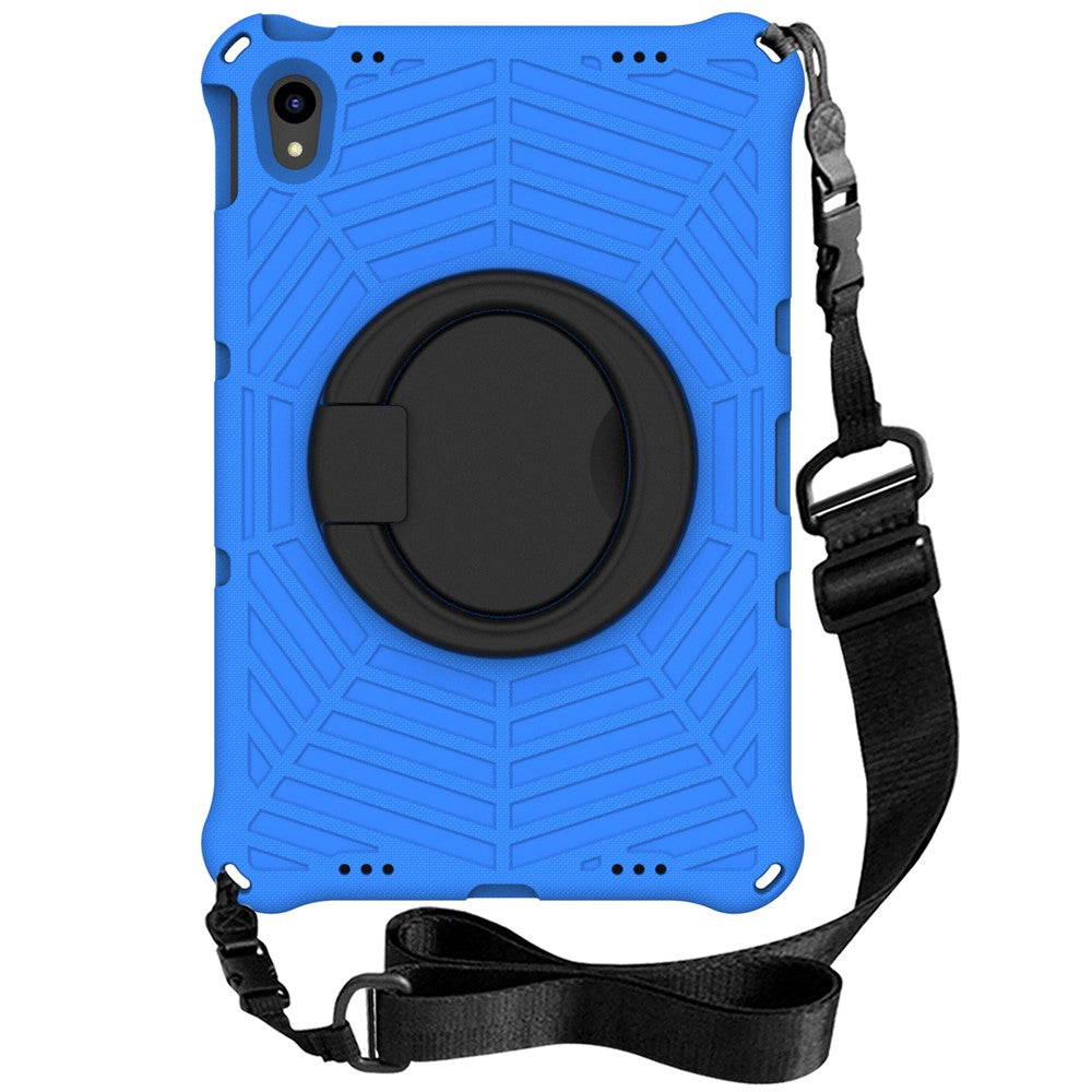 For Lenovo Tab P11 TB-J606F (11") / Tab P11 Plus Protective Kickstand Case Spider Web Texture Tablet Cover with Shoulder Strap - Blue