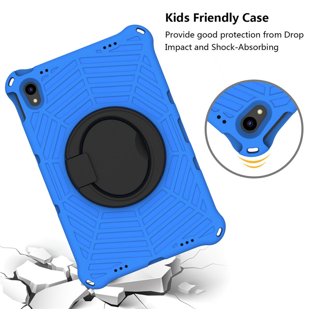 For Lenovo Tab P11 TB-J606F (11") / Tab P11 Plus Protective Kickstand Case Spider Web Texture Tablet Cover with Shoulder Strap - Blue