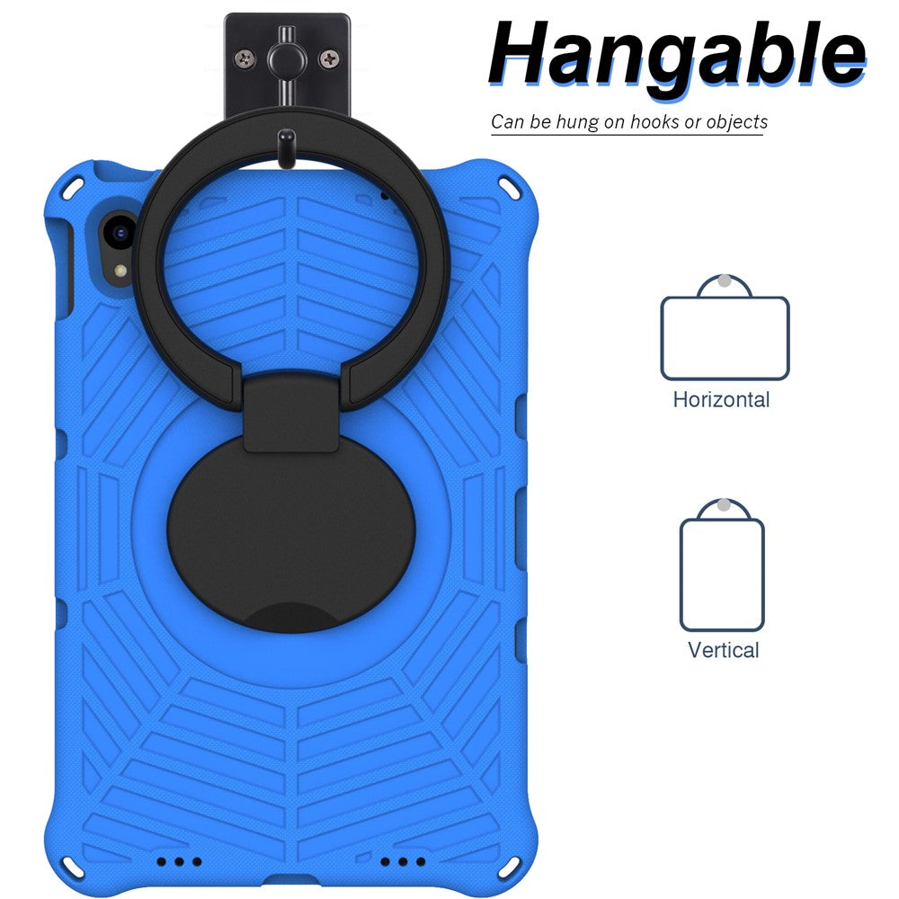 For Lenovo Tab P11 TB-J606F (11") / Tab P11 Plus Protective Kickstand Case Spider Web Texture Tablet Cover with Shoulder Strap - Blue