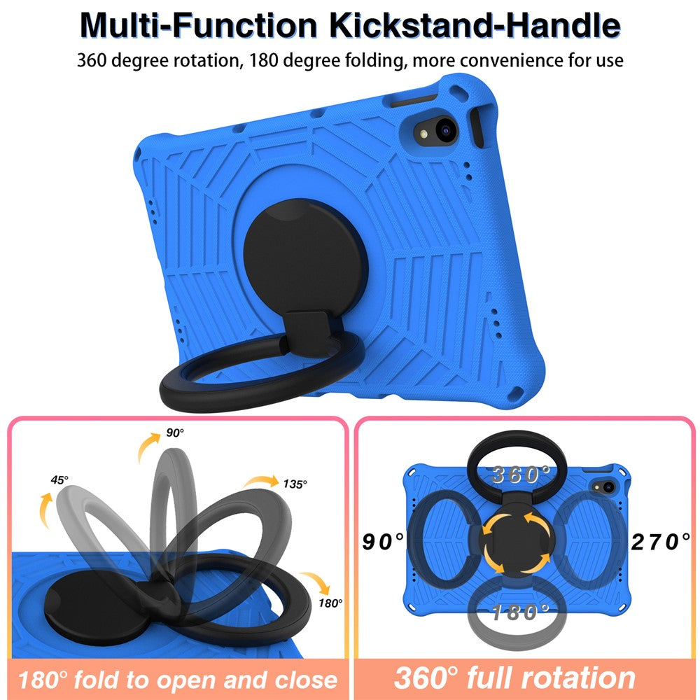 For Lenovo Tab P11 TB-J606F (11") / Tab P11 Plus Protective Kickstand Case Spider Web Texture Tablet Cover with Shoulder Strap - Blue