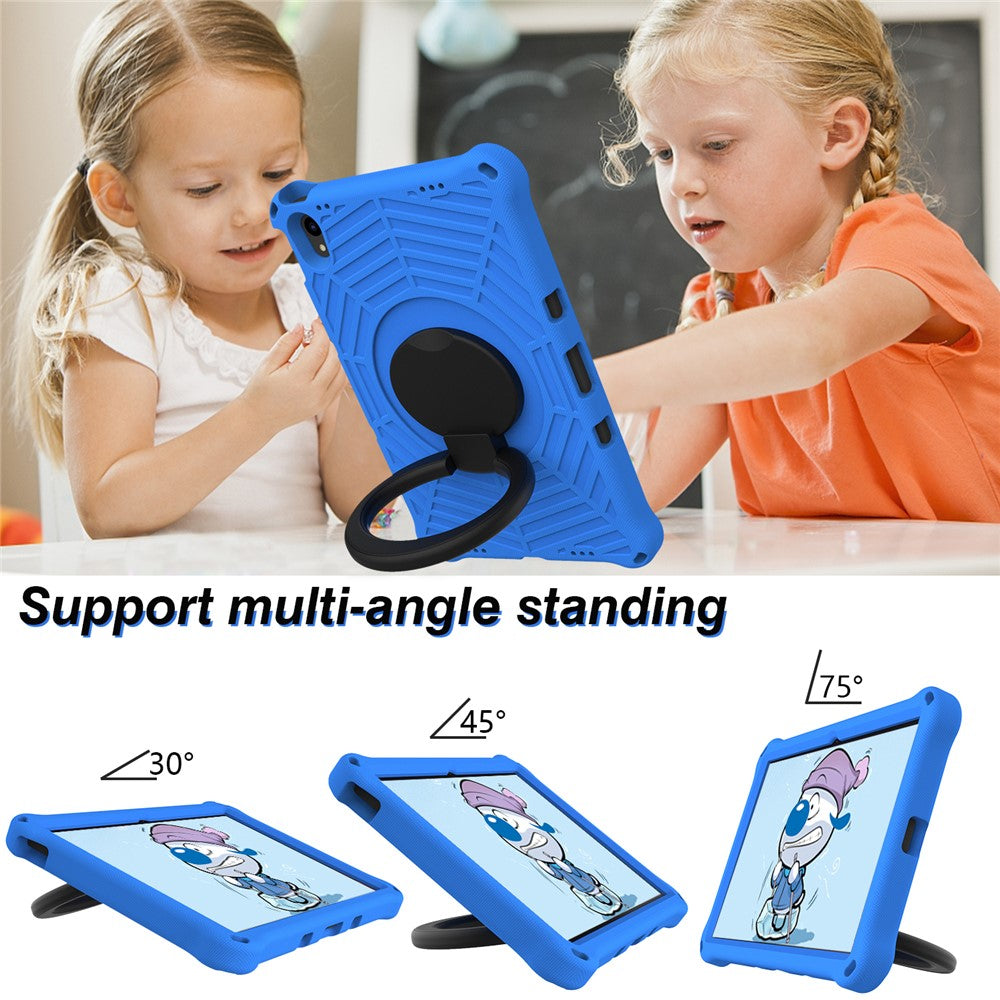 For Lenovo Tab P11 TB-J606F (11") / Tab P11 Plus Protective Kickstand Case Spider Web Texture Tablet Cover with Shoulder Strap - Blue