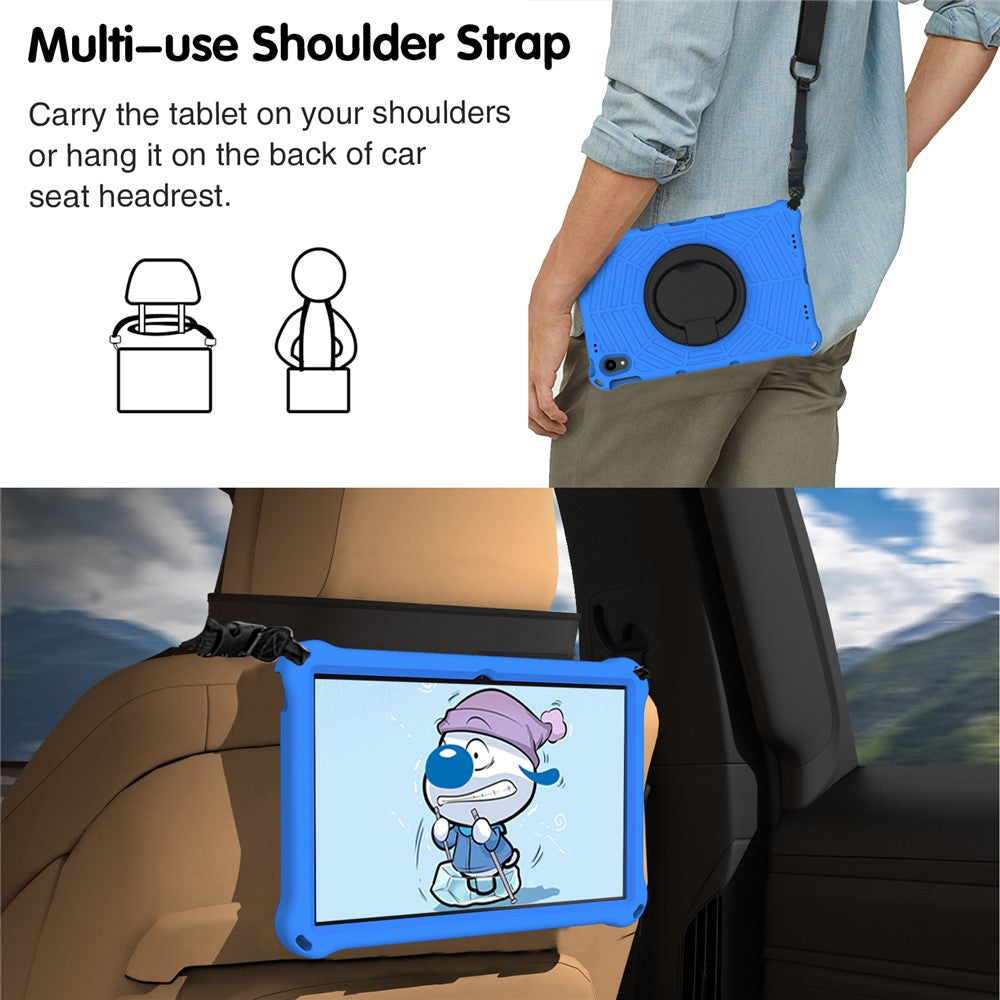 For Lenovo Tab P11 TB-J606F (11") / Tab P11 Plus Protective Kickstand Case Spider Web Texture Tablet Cover with Shoulder Strap - Blue