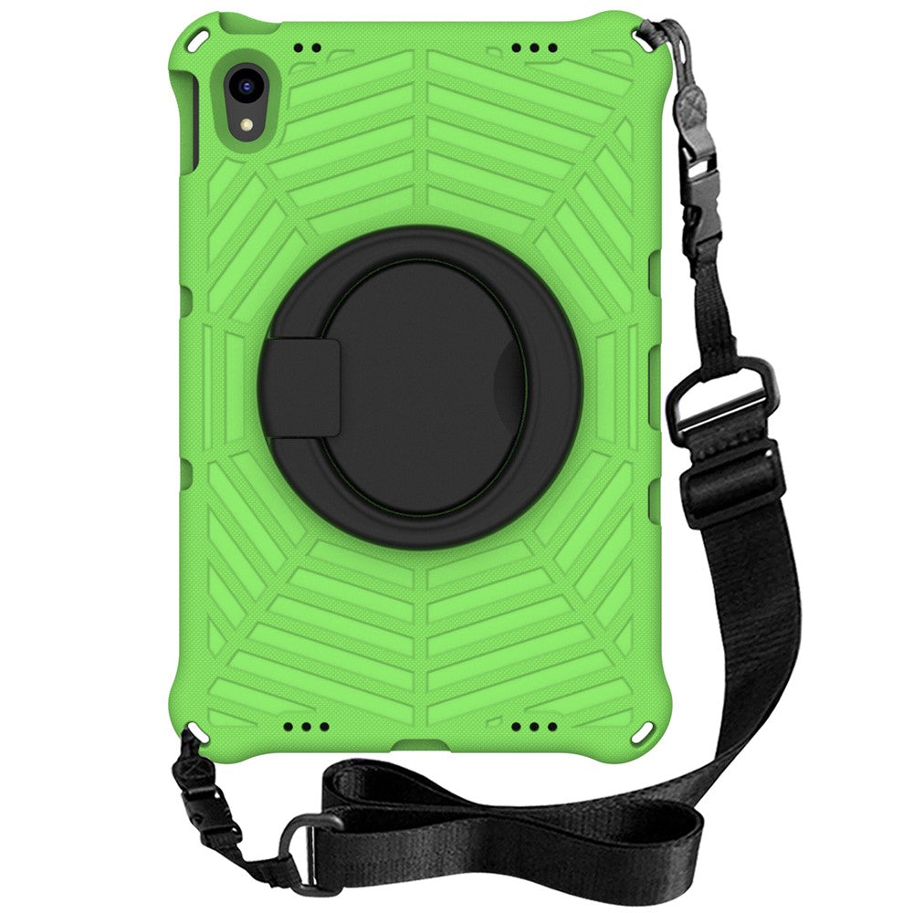 For Lenovo Tab P11 TB-J606F (11") / Tab P11 Plus Protective Kickstand Case Spider Web Texture Tablet Cover with Shoulder Strap - Green