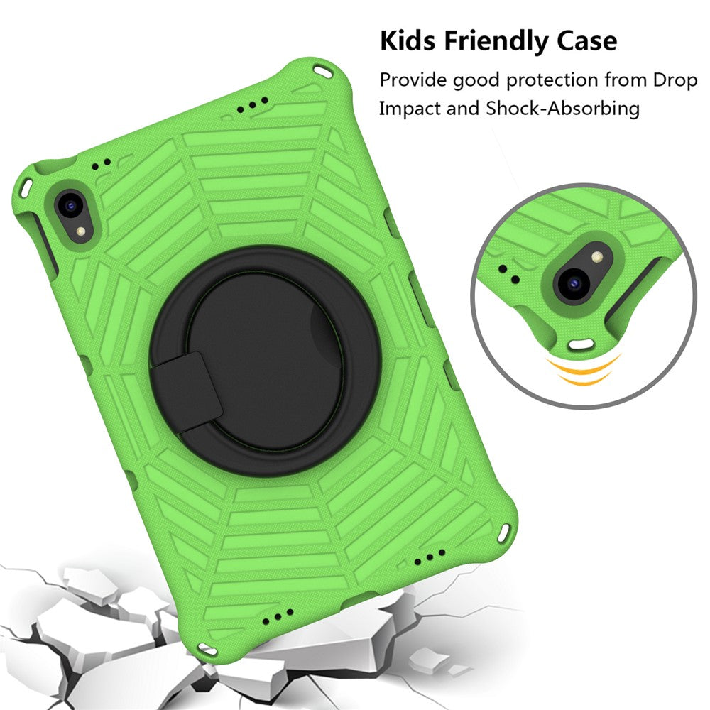 For Lenovo Tab P11 TB-J606F (11") / Tab P11 Plus Protective Kickstand Case Spider Web Texture Tablet Cover with Shoulder Strap - Green