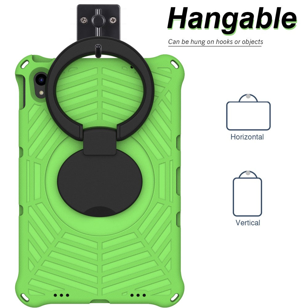 For Lenovo Tab P11 TB-J606F (11") / Tab P11 Plus Protective Kickstand Case Spider Web Texture Tablet Cover with Shoulder Strap - Green