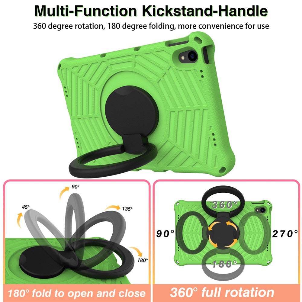 For Lenovo Tab P11 TB-J606F (11") / Tab P11 Plus Protective Kickstand Case Spider Web Texture Tablet Cover with Shoulder Strap - Green