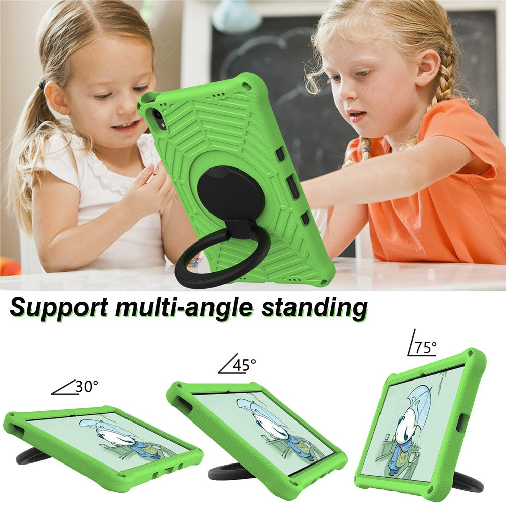 For Lenovo Tab P11 TB-J606F (11") / Tab P11 Plus Protective Kickstand Case Spider Web Texture Tablet Cover with Shoulder Strap - Green