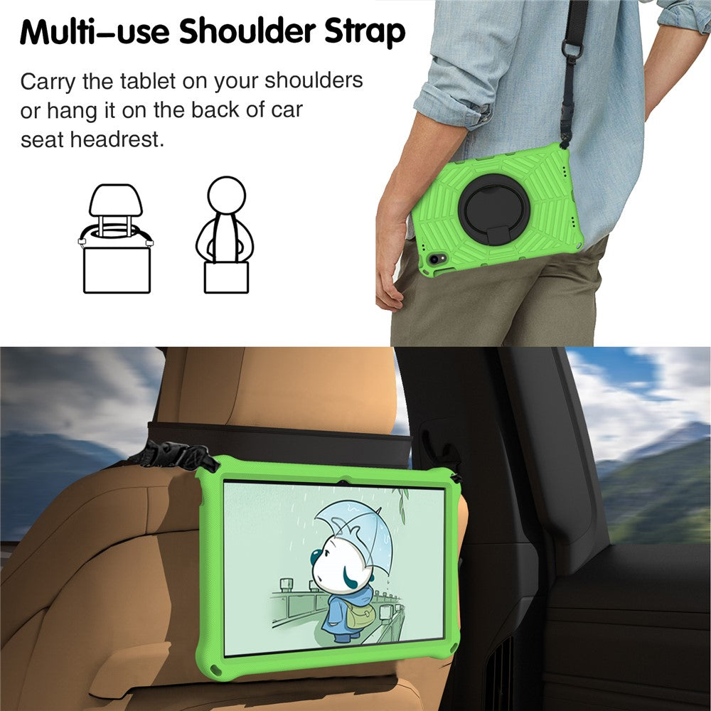 For Lenovo Tab P11 TB-J606F (11") / Tab P11 Plus Protective Kickstand Case Spider Web Texture Tablet Cover with Shoulder Strap - Green