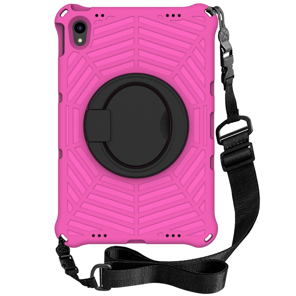For Lenovo Tab P11 TB-J606F (11") / Tab P11 Plus Protective Kickstand Case Spider Web Texture Tablet Cover with Shoulder Strap - Rose