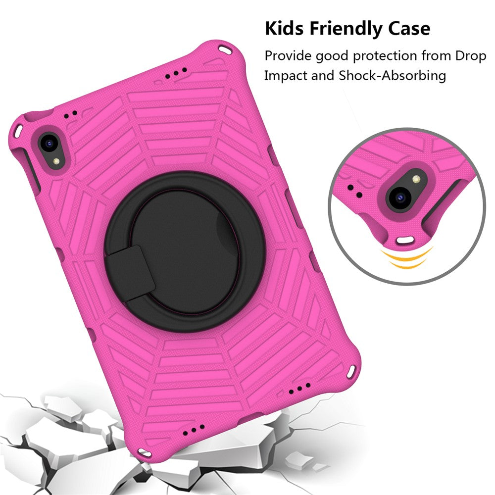For Lenovo Tab P11 TB-J606F (11") / Tab P11 Plus Protective Kickstand Case Spider Web Texture Tablet Cover with Shoulder Strap - Rose