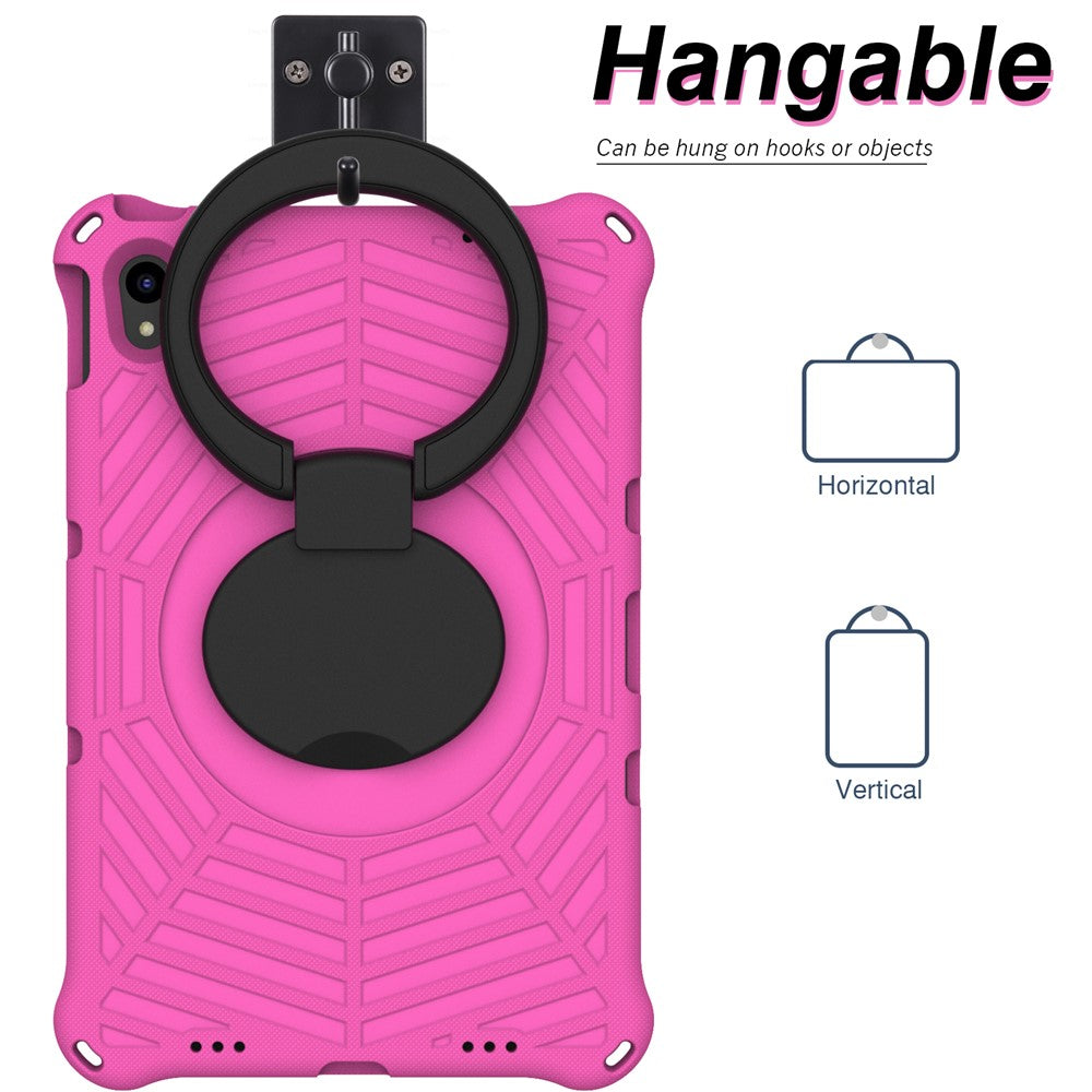 For Lenovo Tab P11 TB-J606F (11") / Tab P11 Plus Protective Kickstand Case Spider Web Texture Tablet Cover with Shoulder Strap - Rose