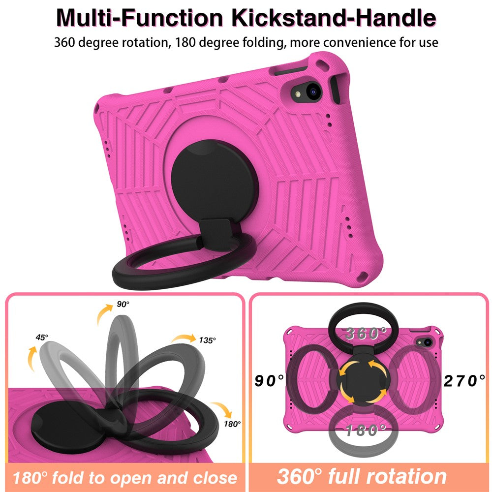 For Lenovo Tab P11 TB-J606F (11") / Tab P11 Plus Protective Kickstand Case Spider Web Texture Tablet Cover with Shoulder Strap - Rose