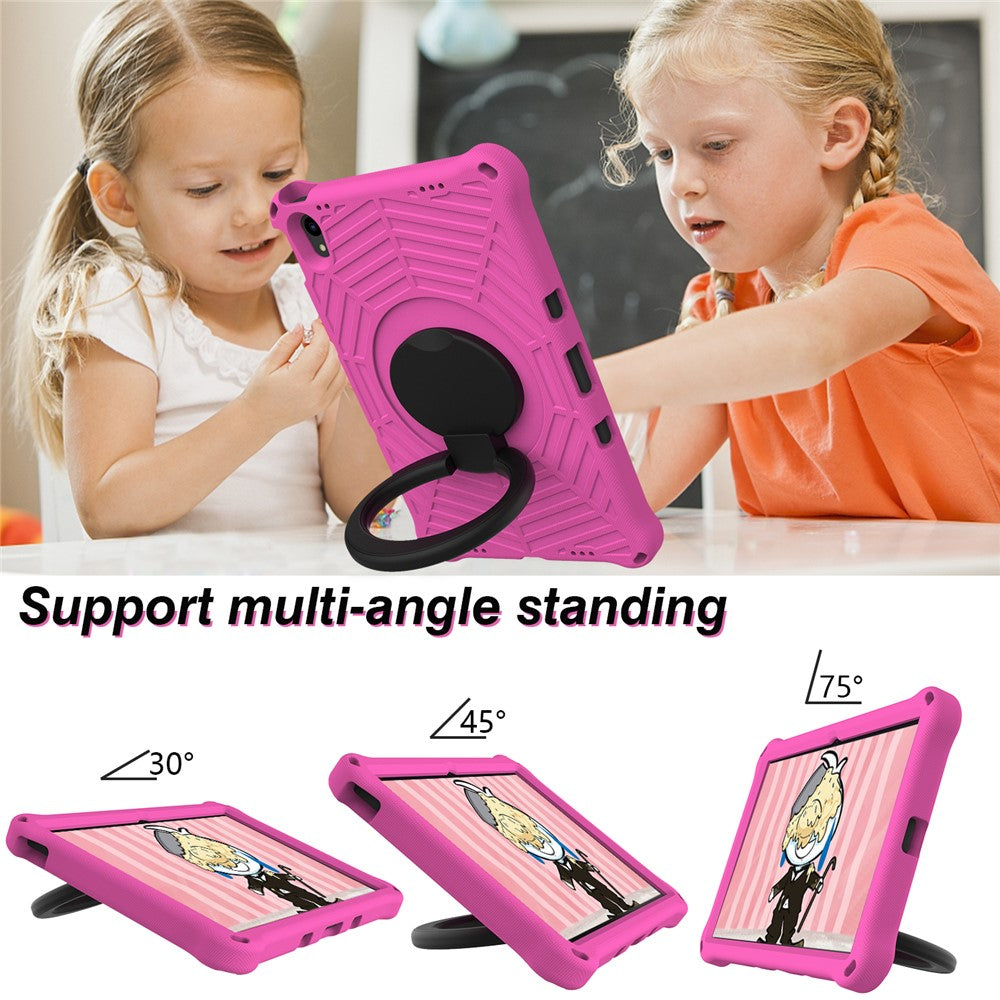 For Lenovo Tab P11 TB-J606F (11") / Tab P11 Plus Protective Kickstand Case Spider Web Texture Tablet Cover with Shoulder Strap - Rose