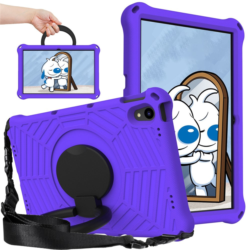 For Lenovo Tab P11 TB-J606F (11") / Tab P11 Plus Protective Kickstand Case Spider Web Texture Tablet Cover with Shoulder Strap - Purple