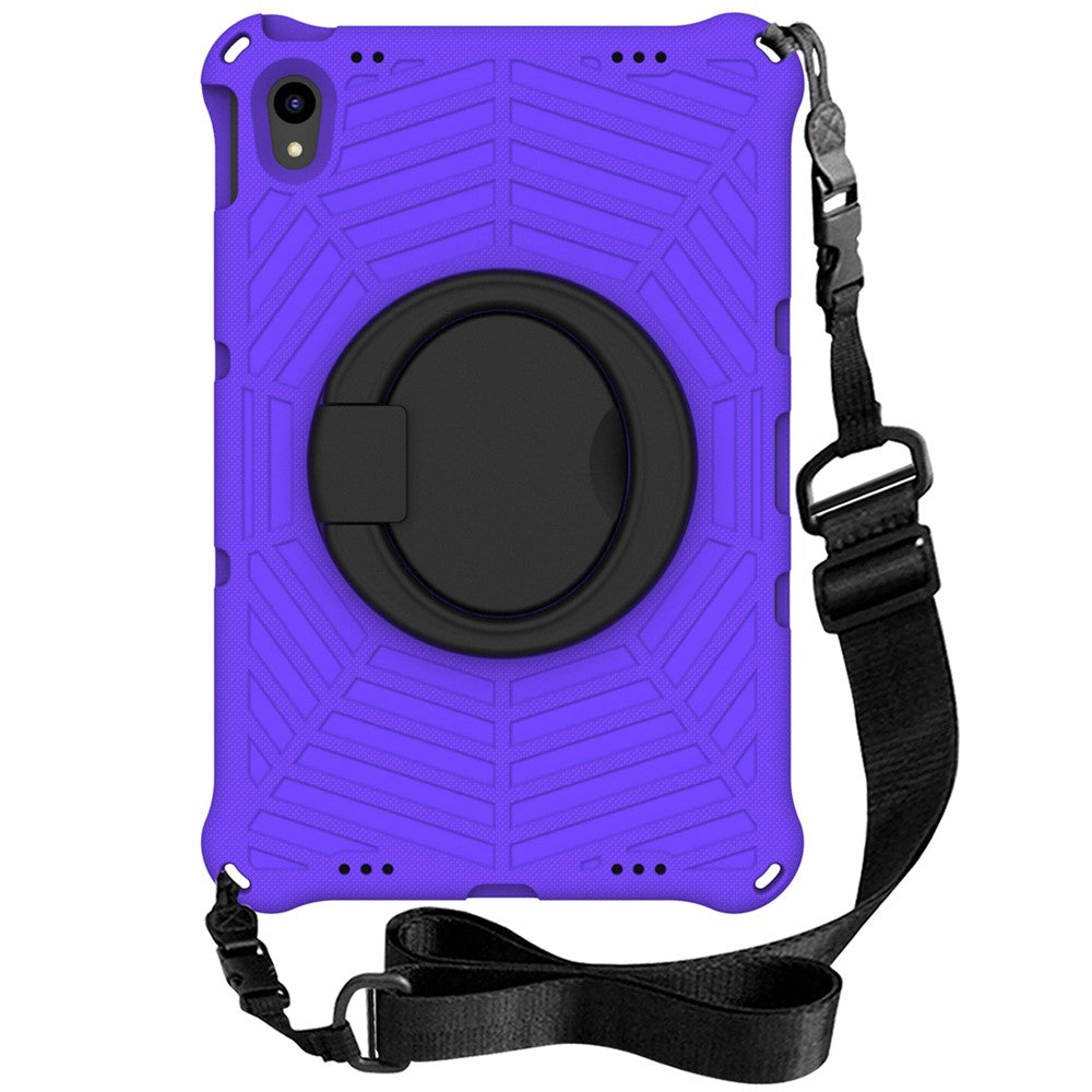 For Lenovo Tab P11 TB-J606F (11") / Tab P11 Plus Protective Kickstand Case Spider Web Texture Tablet Cover with Shoulder Strap - Purple