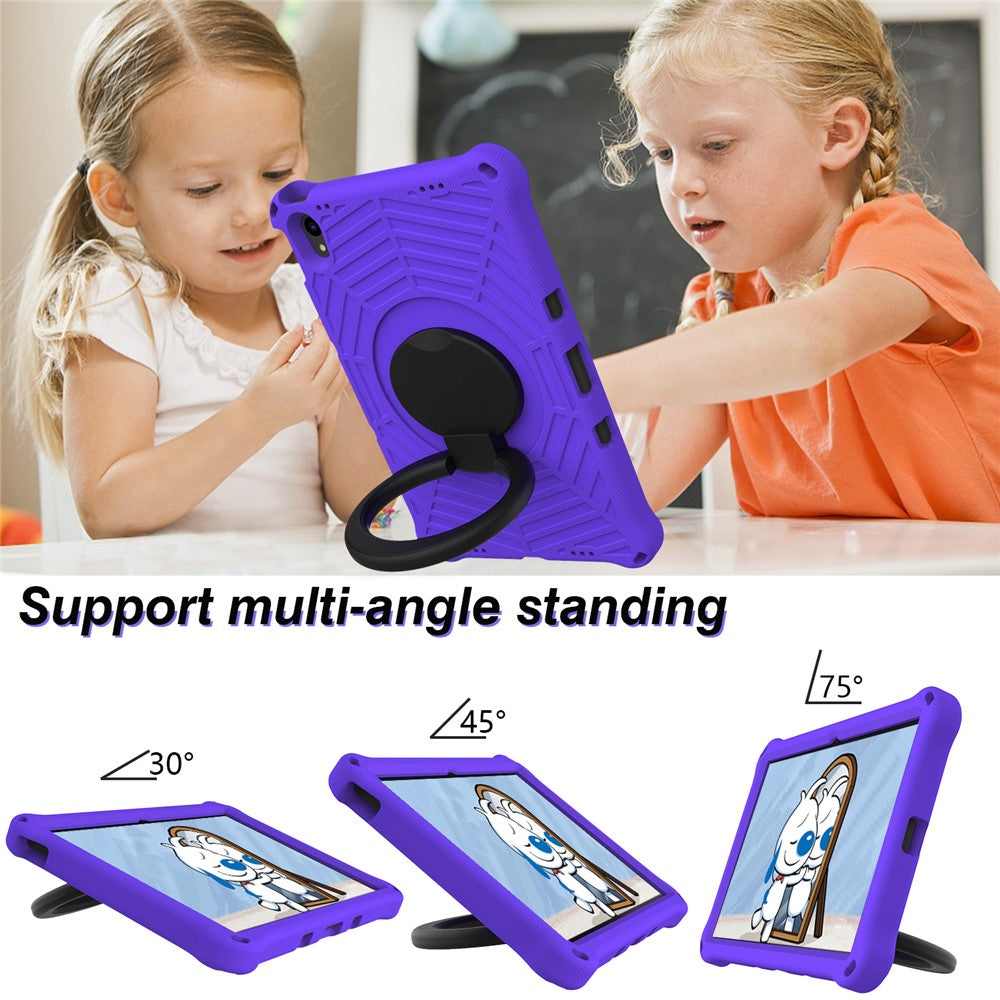For Lenovo Tab P11 TB-J606F (11") / Tab P11 Plus Protective Kickstand Case Spider Web Texture Tablet Cover with Shoulder Strap - Purple