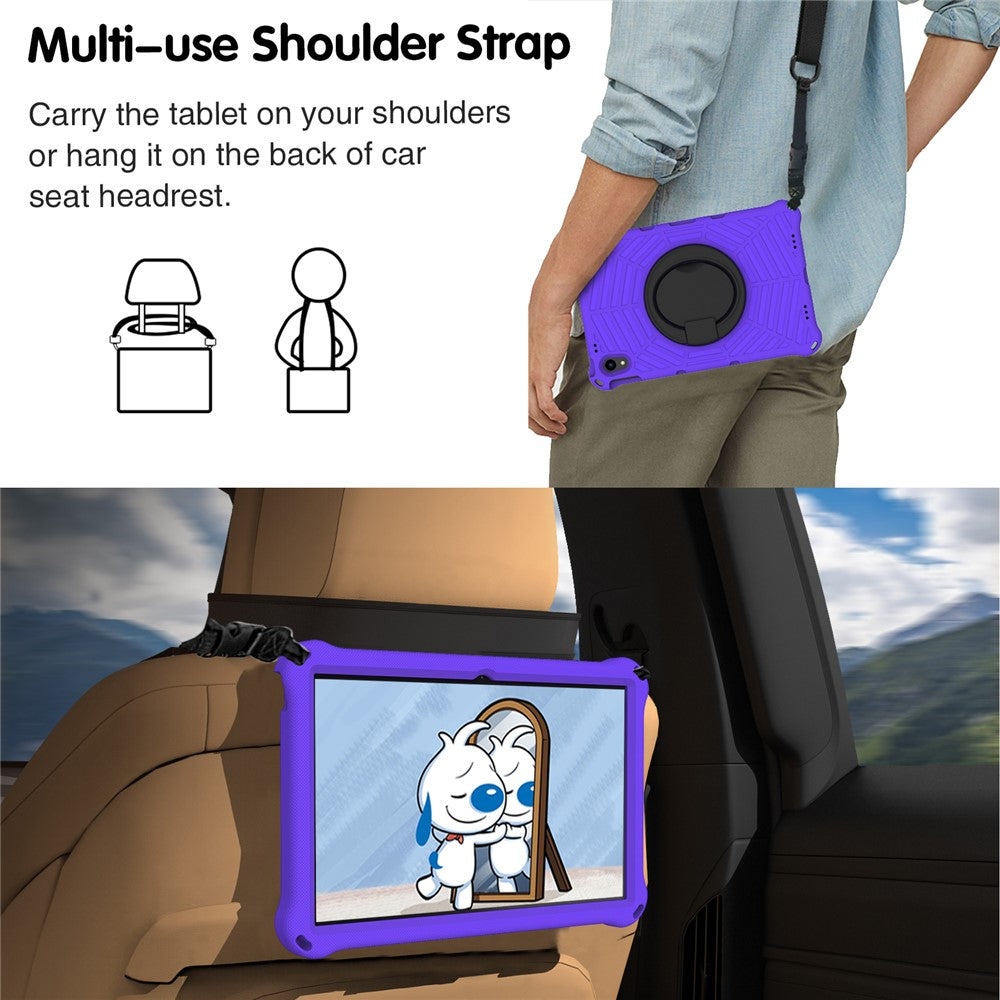 For Lenovo Tab P11 TB-J606F (11") / Tab P11 Plus Protective Kickstand Case Spider Web Texture Tablet Cover with Shoulder Strap - Purple