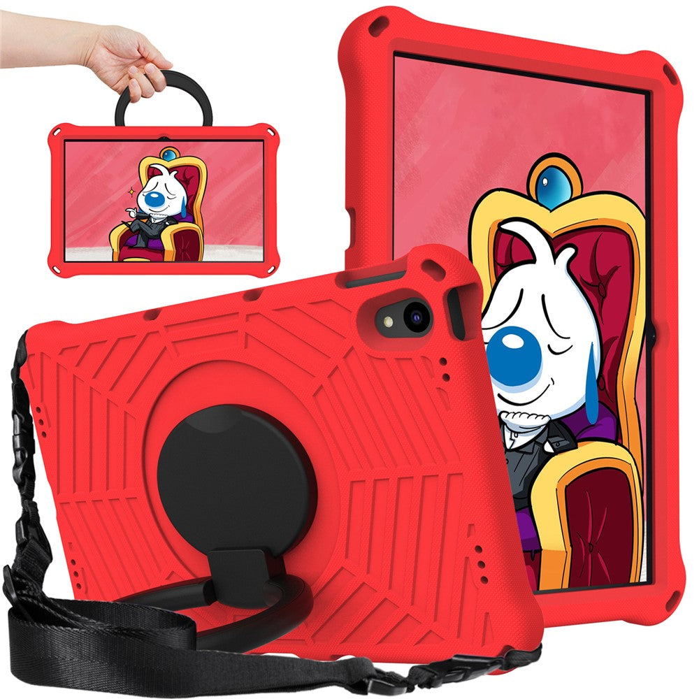 For Lenovo Tab P11 TB-J606F (11") / Tab P11 Plus Protective Kickstand Case Spider Web Texture Tablet Cover with Shoulder Strap - Red