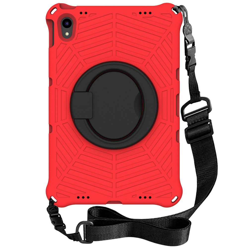 For Lenovo Tab P11 TB-J606F (11") / Tab P11 Plus Protective Kickstand Case Spider Web Texture Tablet Cover with Shoulder Strap - Red