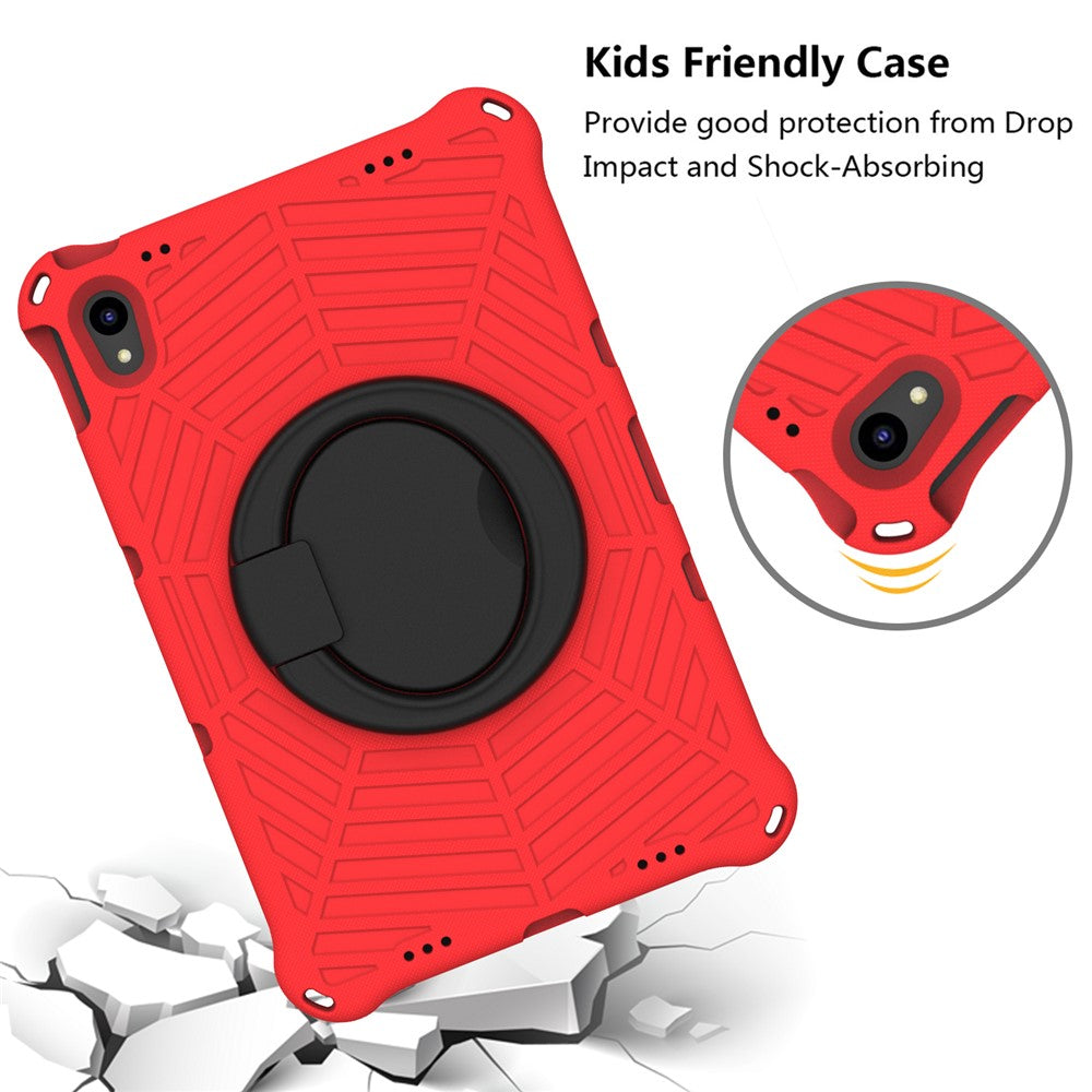 For Lenovo Tab P11 TB-J606F (11") / Tab P11 Plus Protective Kickstand Case Spider Web Texture Tablet Cover with Shoulder Strap - Red