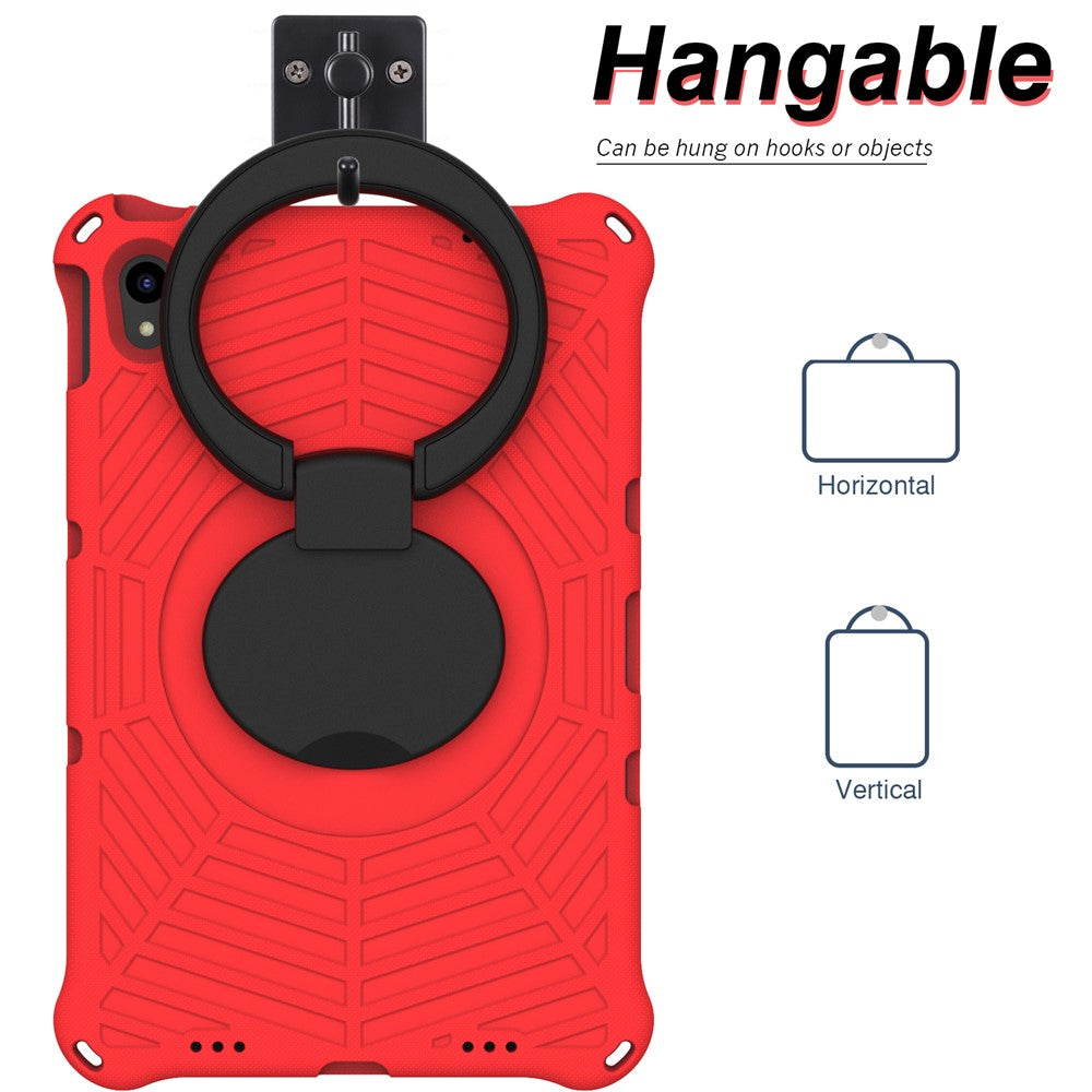 For Lenovo Tab P11 TB-J606F (11") / Tab P11 Plus Protective Kickstand Case Spider Web Texture Tablet Cover with Shoulder Strap - Red