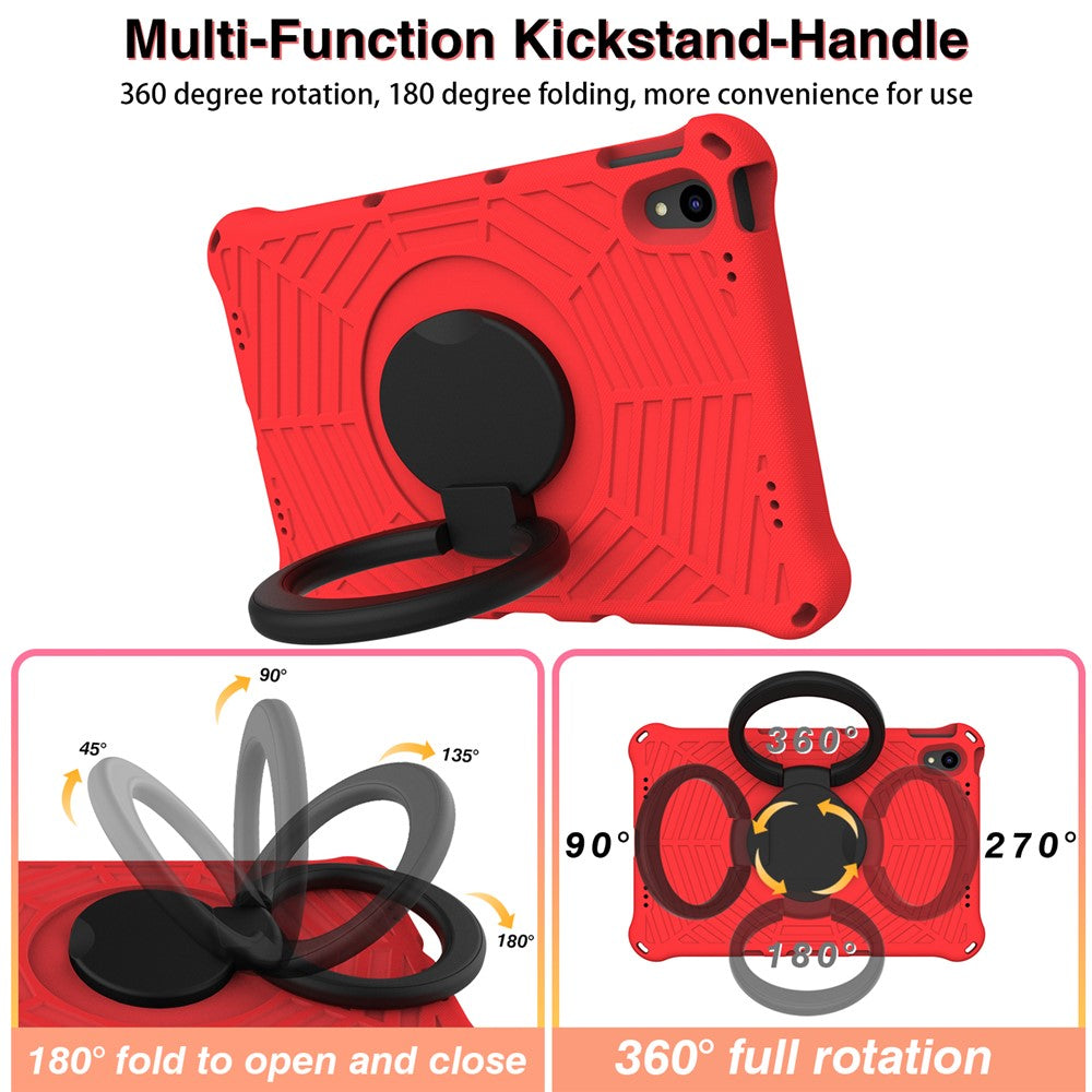For Lenovo Tab P11 TB-J606F (11") / Tab P11 Plus Protective Kickstand Case Spider Web Texture Tablet Cover with Shoulder Strap - Red