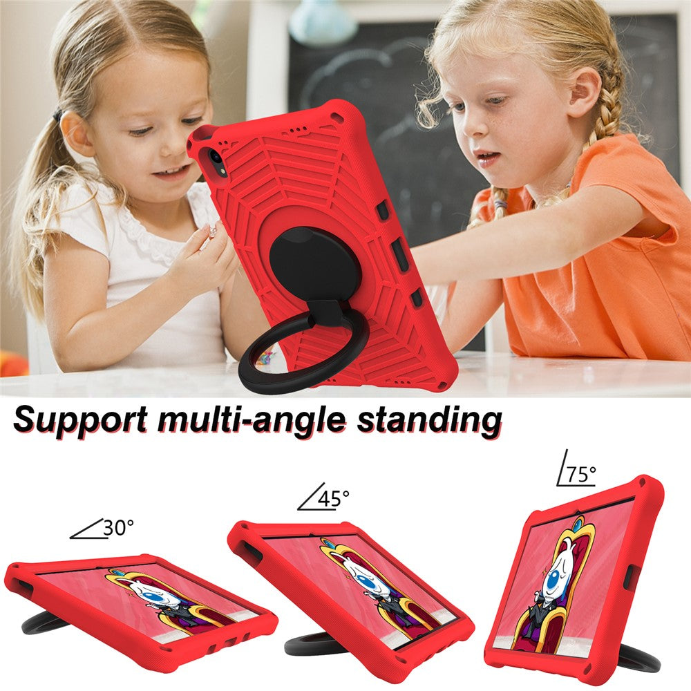 For Lenovo Tab P11 TB-J606F (11") / Tab P11 Plus Protective Kickstand Case Spider Web Texture Tablet Cover with Shoulder Strap - Red
