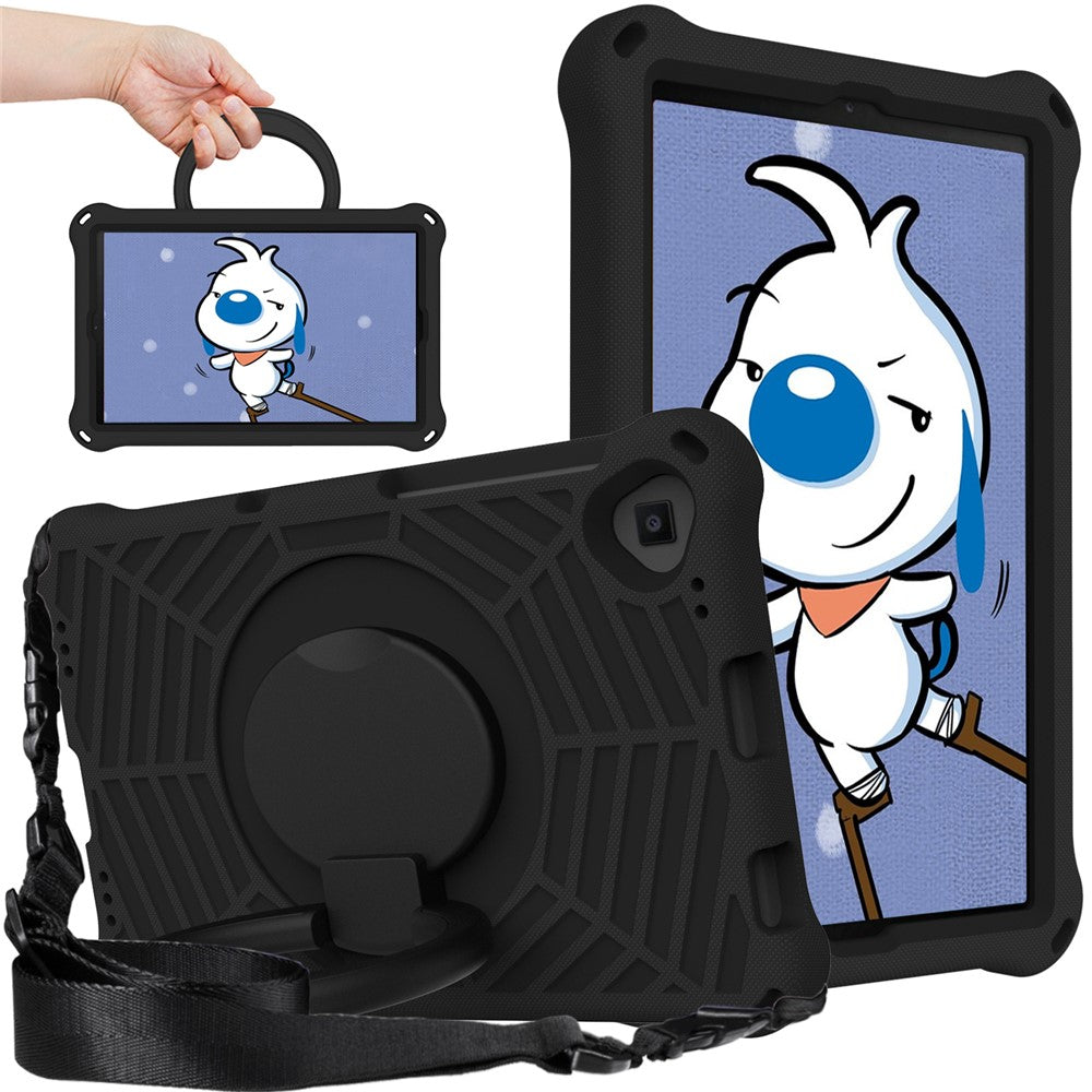 For Lenovo Tab M10 Plus / Tab M10 FHD Plus TB-X606F Spider Web Texture Rugged Protective Cover EVA Kickstand Hand Grip Kid-Proof Tablet Case with Shoulder Strap - Black