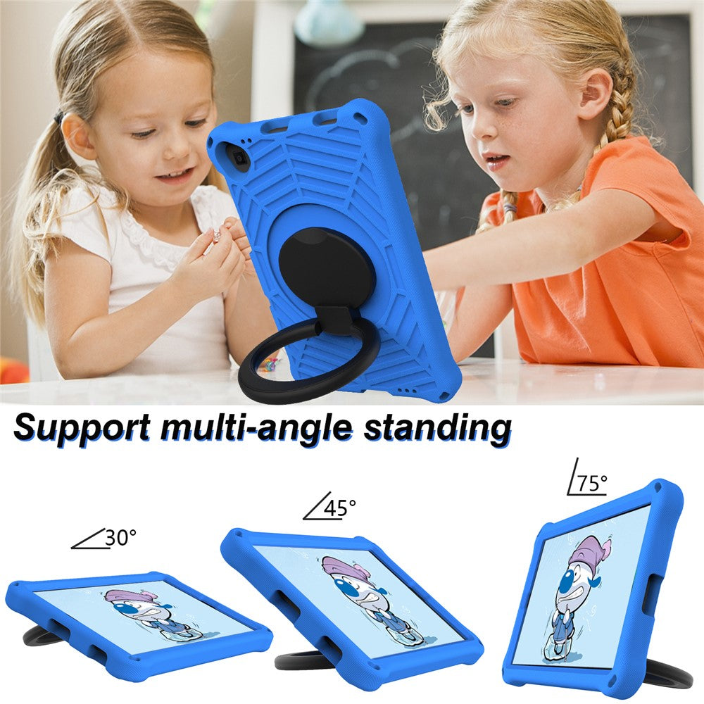 For Lenovo Tab M10 Plus / Tab M10 FHD Plus TB-X606F Spider Web Texture Rugged Protective Cover EVA Kickstand Hand Grip Kid-Proof Tablet Case with Shoulder Strap - Blue