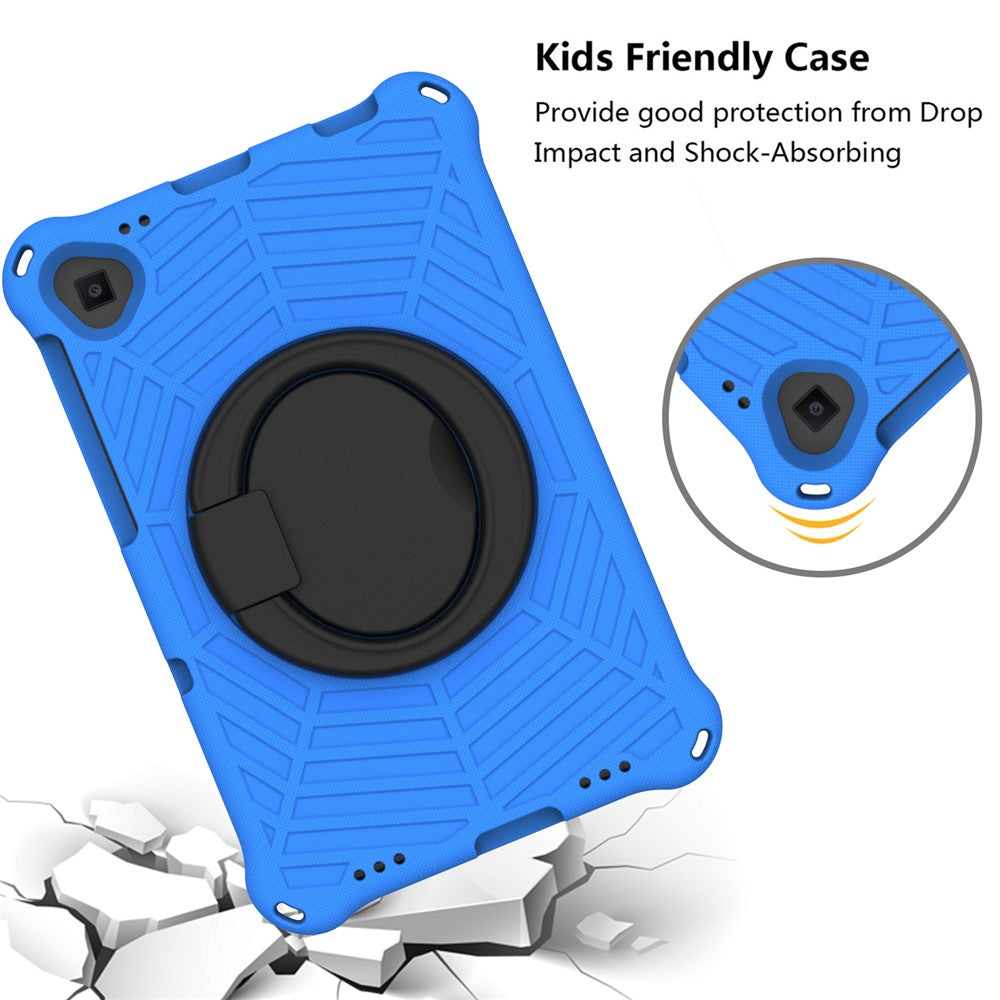 For Lenovo Tab M10 Plus / Tab M10 FHD Plus TB-X606F Spider Web Texture Rugged Protective Cover EVA Kickstand Hand Grip Kid-Proof Tablet Case with Shoulder Strap - Blue