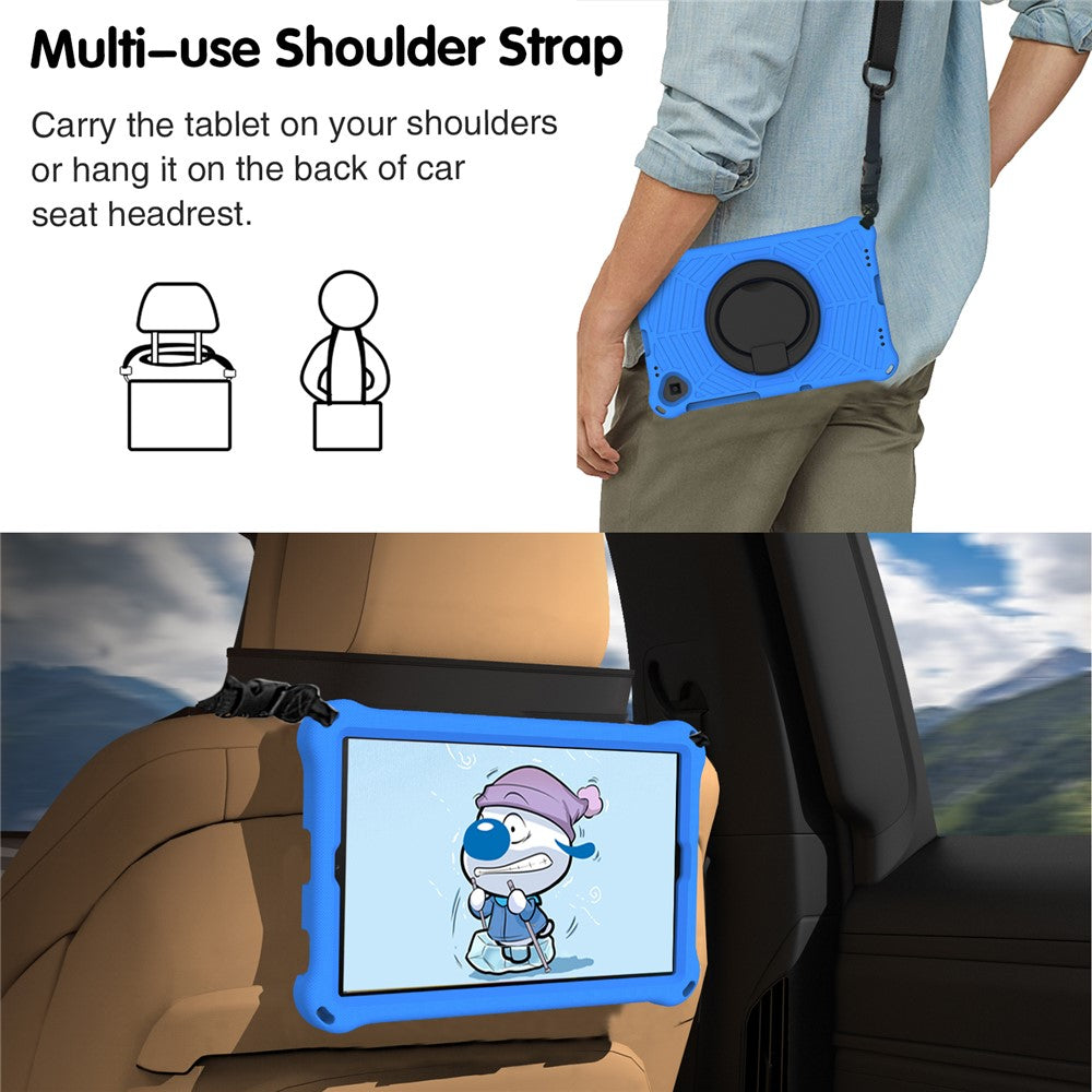 For Lenovo Tab M10 Plus / Tab M10 FHD Plus TB-X606F Spider Web Texture Rugged Protective Cover EVA Kickstand Hand Grip Kid-Proof Tablet Case with Shoulder Strap - Blue