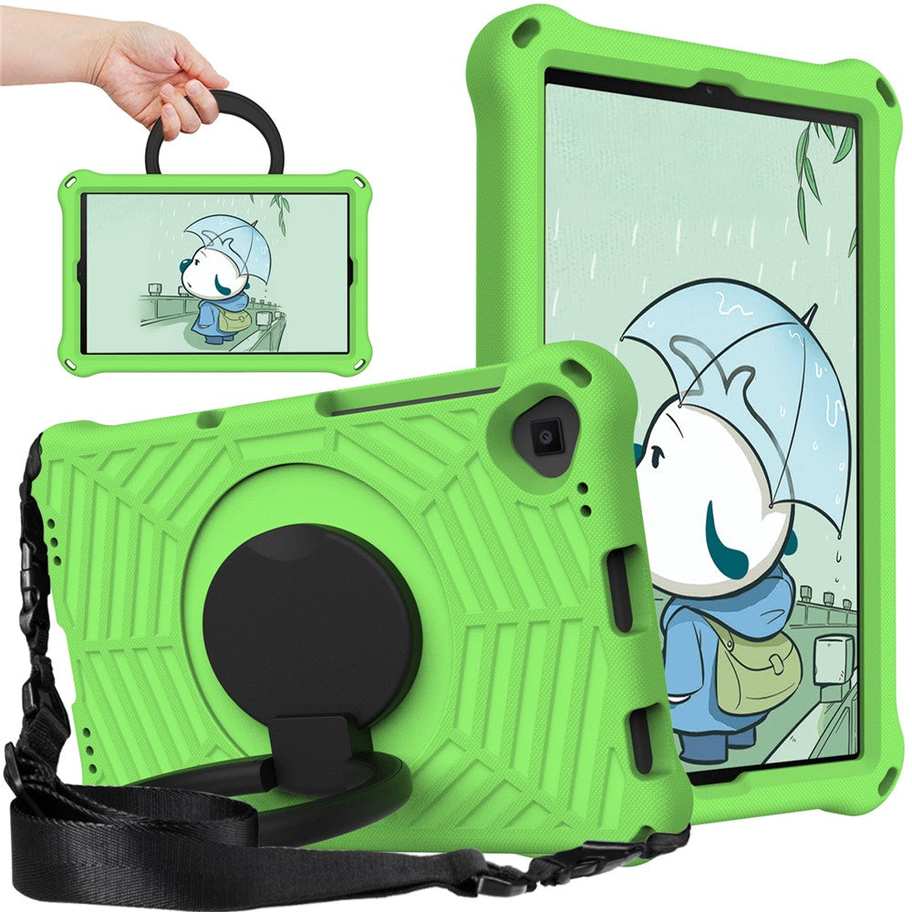 For Lenovo Tab M10 Plus / Tab M10 FHD Plus TB-X606F Spider Web Texture Rugged Protective Cover EVA Kickstand Hand Grip Kid-Proof Tablet Case with Shoulder Strap - Green