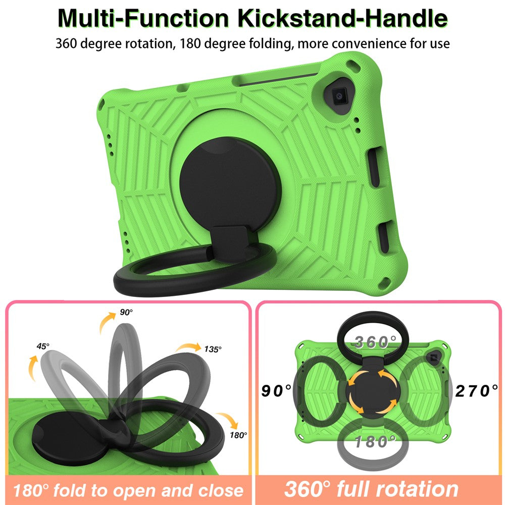 For Lenovo Tab M10 Plus / Tab M10 FHD Plus TB-X606F Spider Web Texture Rugged Protective Cover EVA Kickstand Hand Grip Kid-Proof Tablet Case with Shoulder Strap - Green