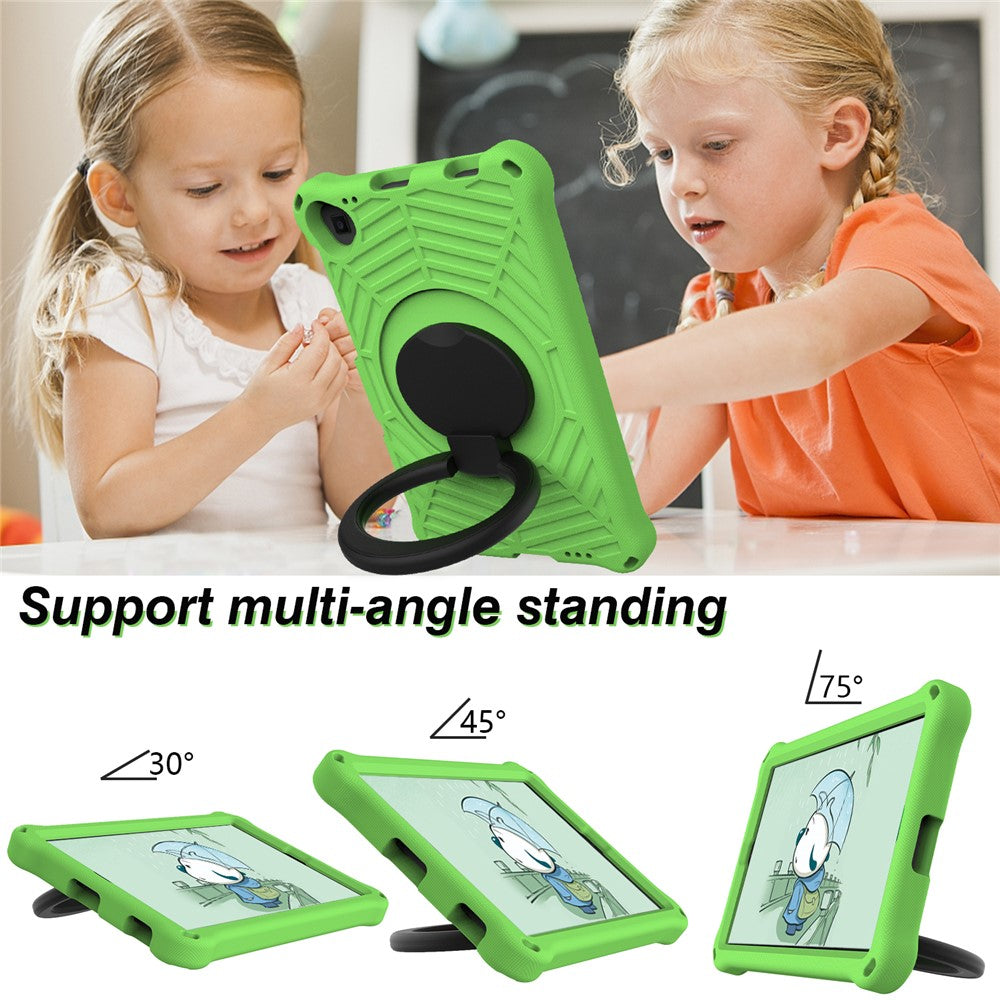 For Lenovo Tab M10 Plus / Tab M10 FHD Plus TB-X606F Spider Web Texture Rugged Protective Cover EVA Kickstand Hand Grip Kid-Proof Tablet Case with Shoulder Strap - Green