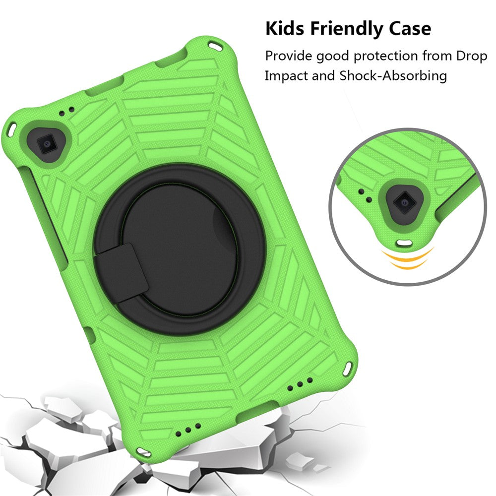 For Lenovo Tab M10 Plus / Tab M10 FHD Plus TB-X606F Spider Web Texture Rugged Protective Cover EVA Kickstand Hand Grip Kid-Proof Tablet Case with Shoulder Strap - Green