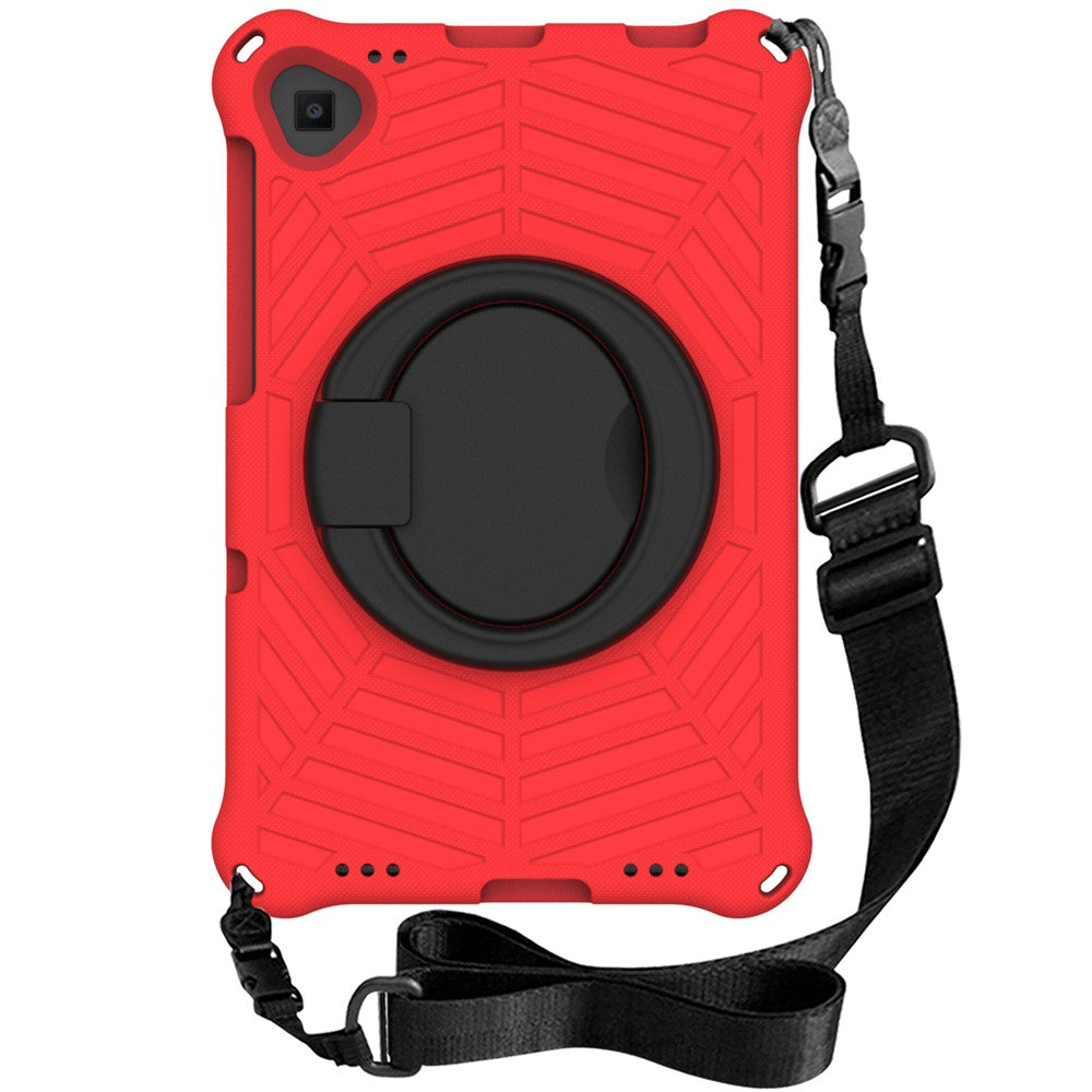For Lenovo Tab M10 Plus / Tab M10 FHD Plus TB-X606F Spider Web Texture Rugged Protective Cover EVA Kickstand Hand Grip Kid-Proof Tablet Case with Shoulder Strap - Red