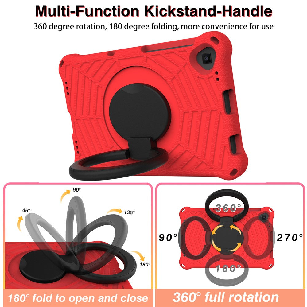 For Lenovo Tab M10 Plus / Tab M10 FHD Plus TB-X606F Spider Web Texture Rugged Protective Cover EVA Kickstand Hand Grip Kid-Proof Tablet Case with Shoulder Strap - Red