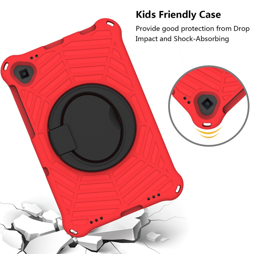 For Lenovo Tab M10 Plus / Tab M10 FHD Plus TB-X606F Spider Web Texture Rugged Protective Cover EVA Kickstand Hand Grip Kid-Proof Tablet Case with Shoulder Strap - Red